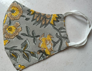 Grey & Yellow Floral Printed Double-layered Mask