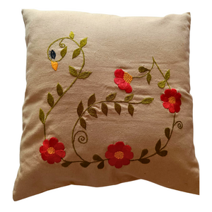 Beige Swan Embroidered Cushion