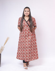 Red block-print A-line Kurta