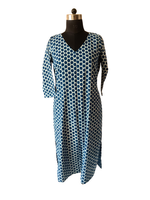 Indigo Polka Dot Cotton Kurta