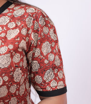 Red block-print A-line Kurta