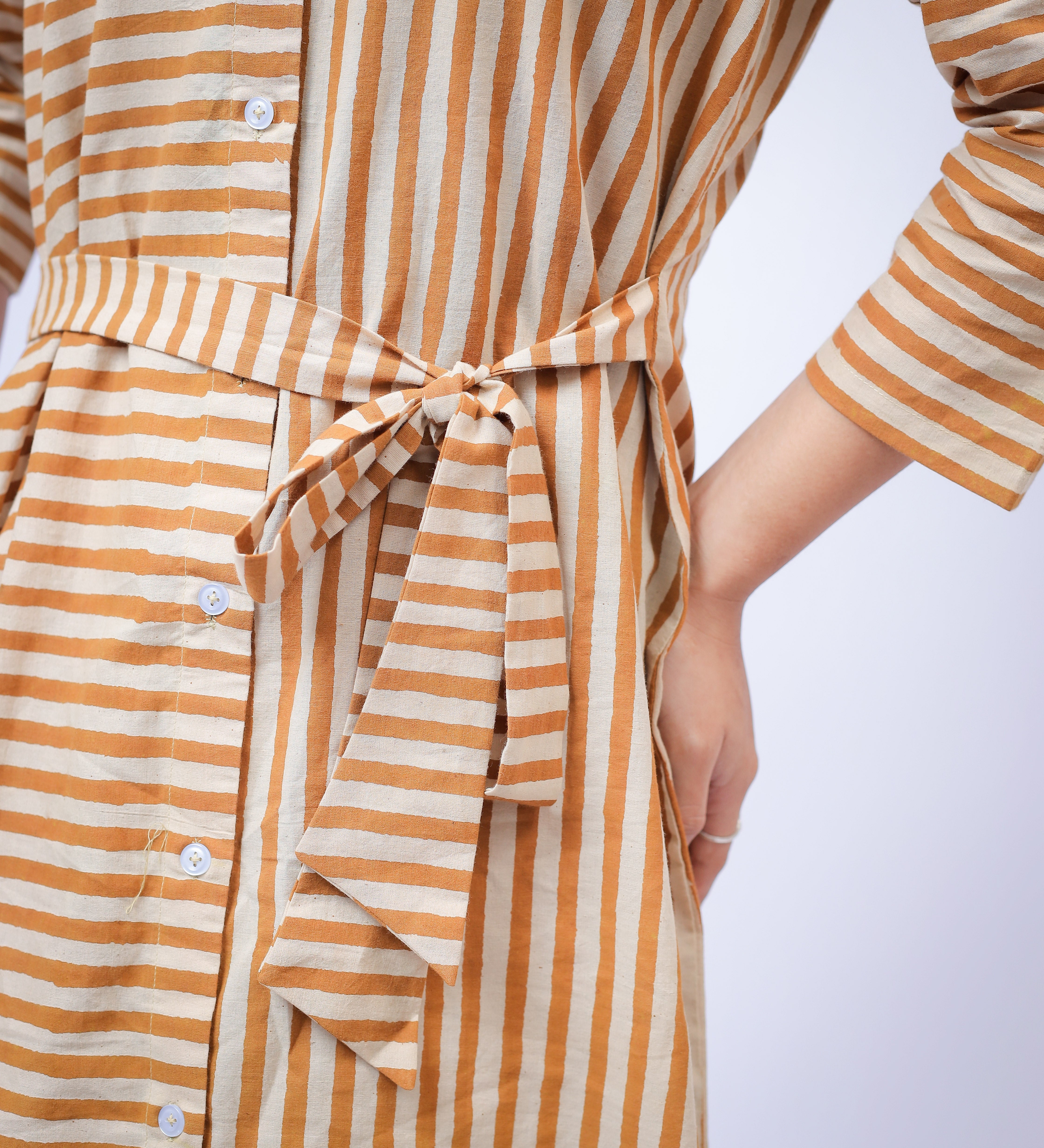 Mustard Striped Shirt Dress