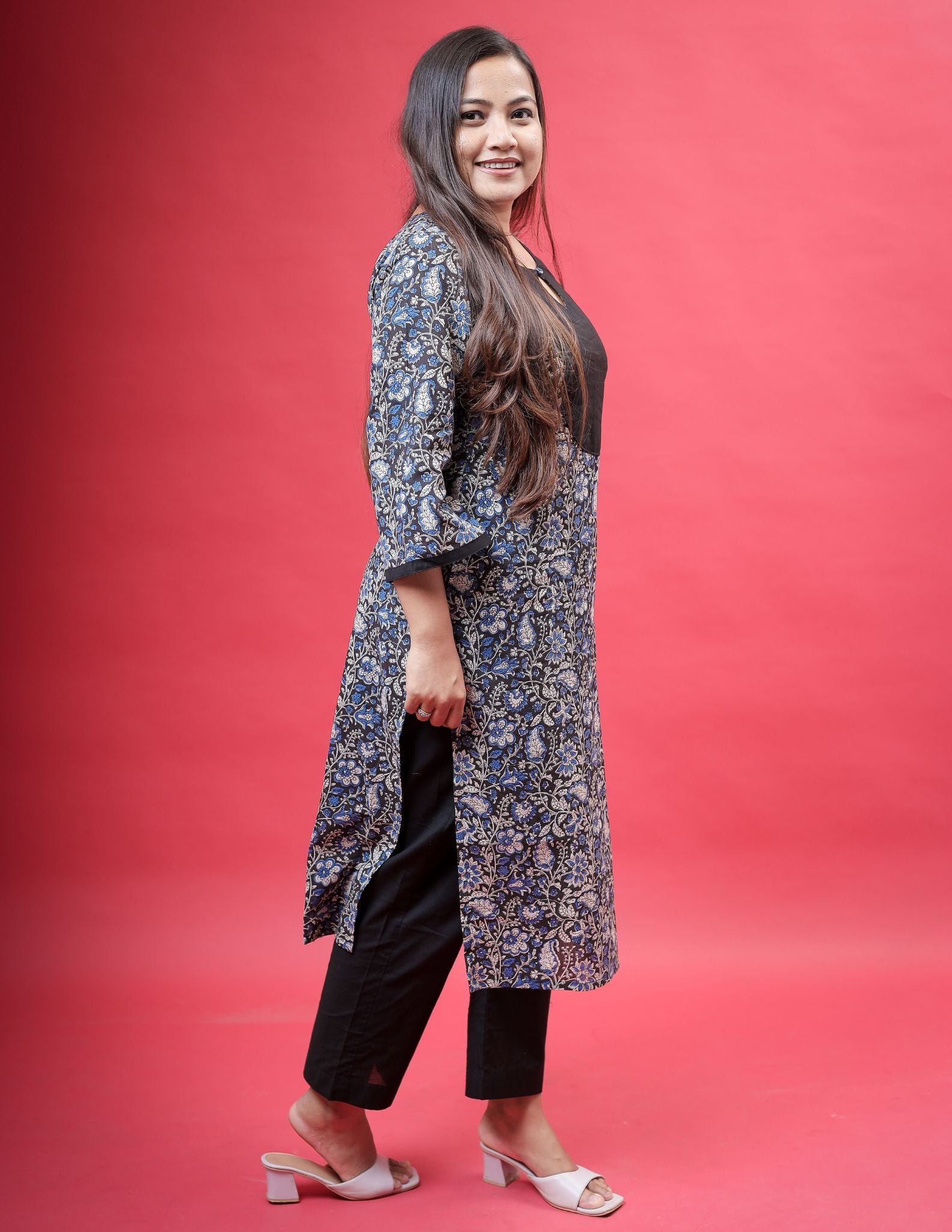 Blue & Black Printed Kurta