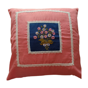 Gingham Print cushion cover with floral bunch embroidery