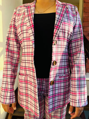 Pink Gingham Blazer & Pant Set