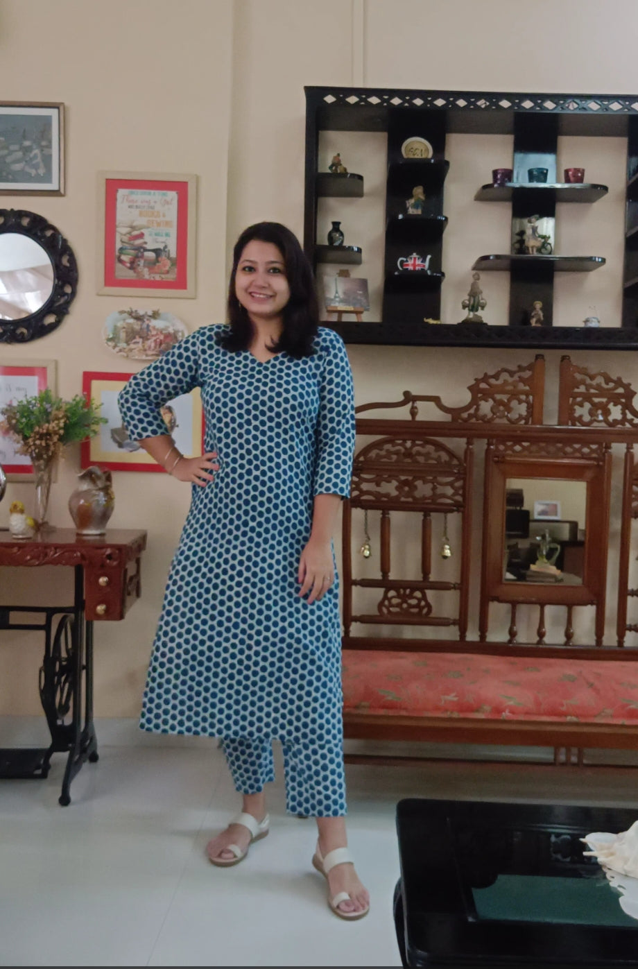 Indigo Polka Dot Cotton Kurta