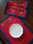 Set of 4 Placement mats in red with Floral embroidery