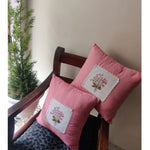 Gingham Print Floral Embroidered Cushion cover with lace