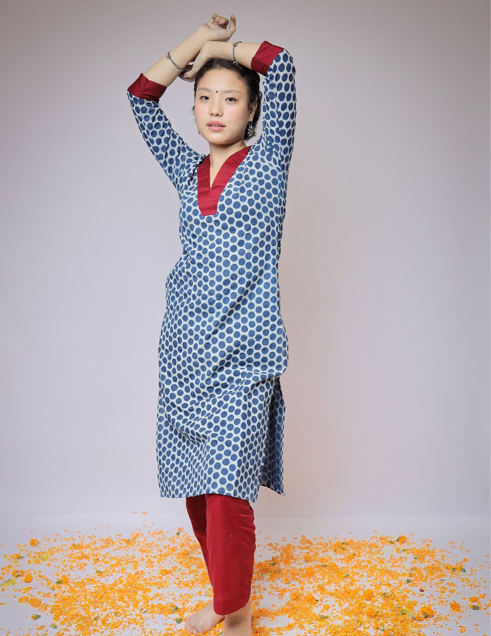 Indigo Polka Dot Print Kurta