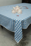 Blue Gingham print Table Cloth with red floral embroidery