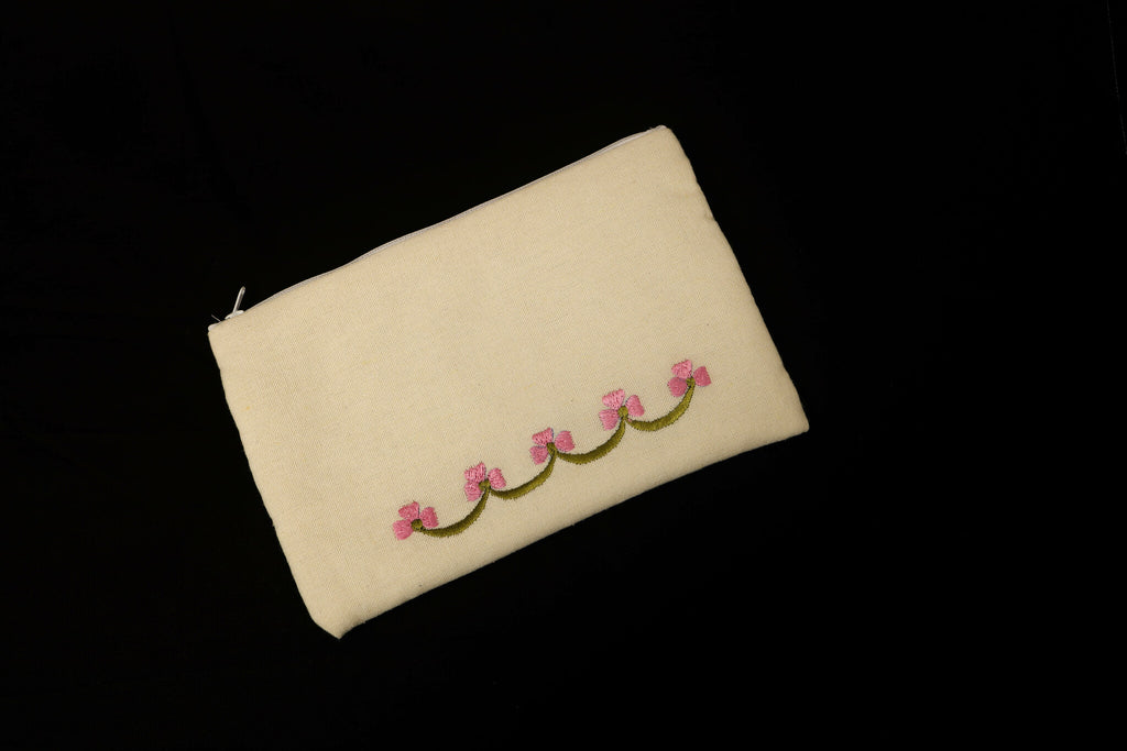 Fabric Pouch with floral embroidery
