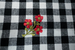 Black Gingham print 4-seater Table Cloth with red floral embroidery (Pre-Order)