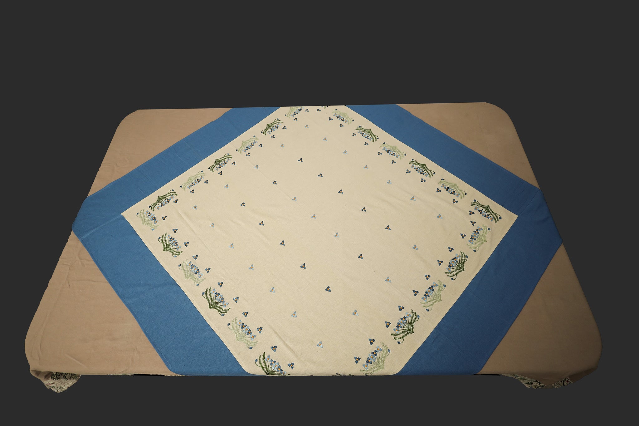 Blue & Beige Square Table cloth with all over embroidery