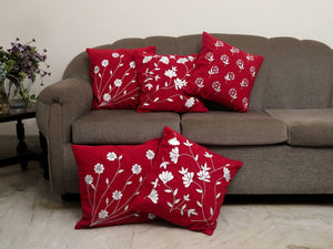 Set of 5 Red cushion cover with white floral embroidery (Pre-order)