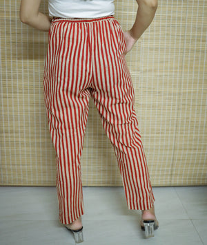 Striped Brick Red Cotton Pants