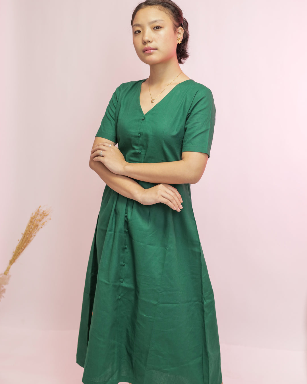 Green Cotton Midi Dress