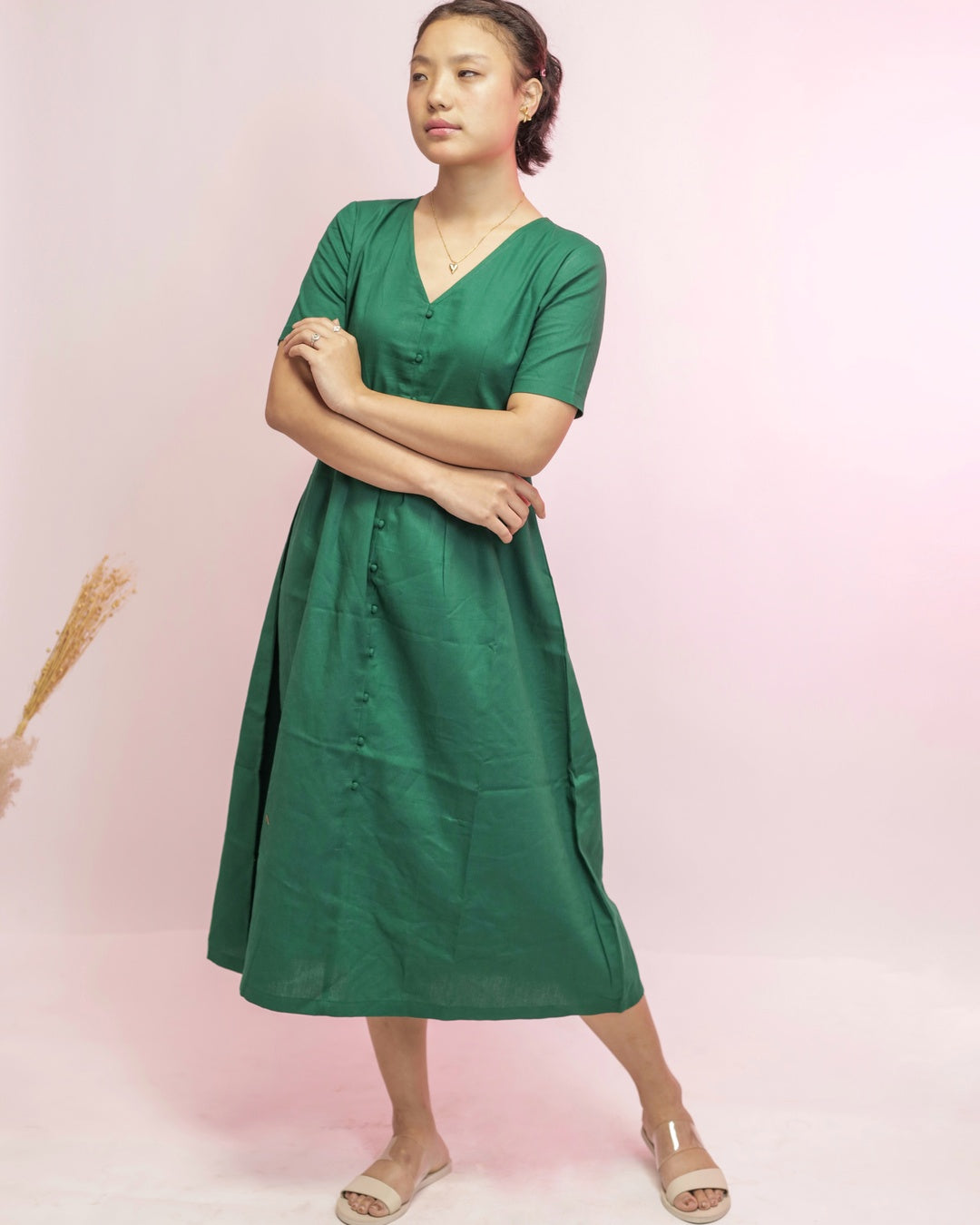 Green Cotton Midi Dress