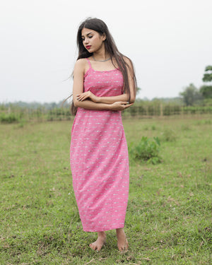 Printed Pink Ikat Sleeveless Cotton Midi