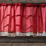 Red gingham print Valance with white lace