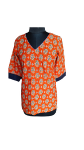 Cotton Orange Long Top in floral print