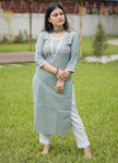 Blue Floral Printed Kurta with lace details and pocket.