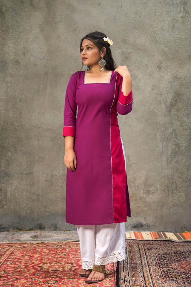 Purple & Pink combination cotton kurta