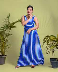 Blue Striped Sleeveless Maxi