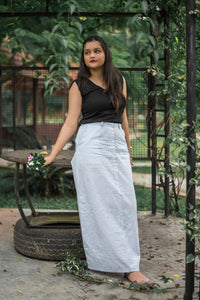 Blue & White Striped Button-Up Long Skirt