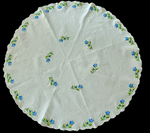 Blue & White round tablecloth with floral embroidery