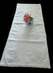 White on white runner with lace & floral embroidery