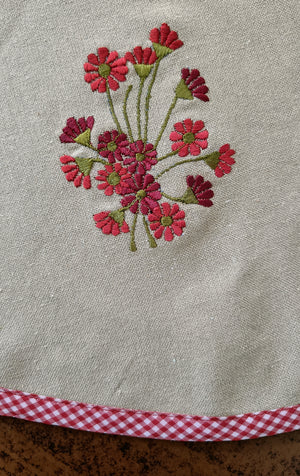 Red & Beige round tablecloth with floral embroidery (Pre-Order)