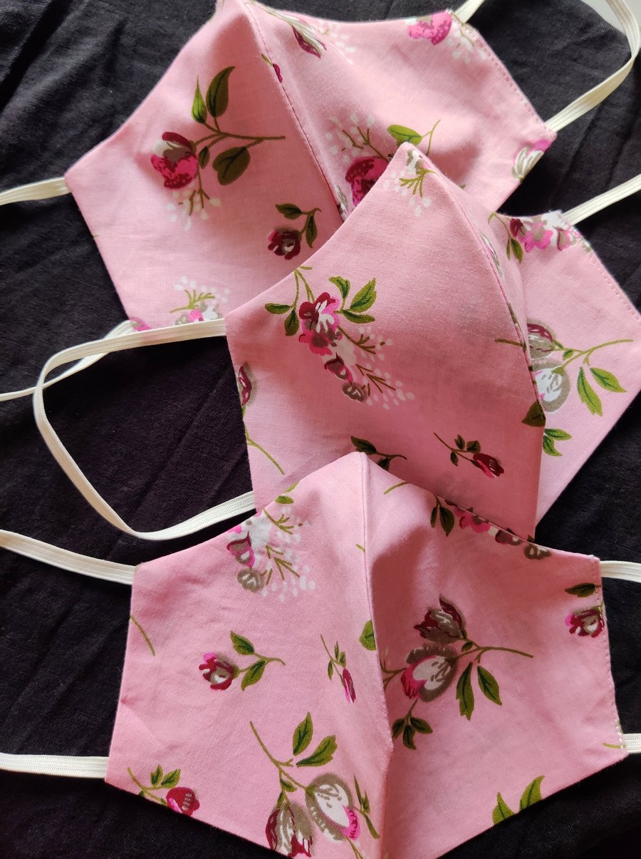 Floral Print Pink Double Layered Cotton Reusable Masks