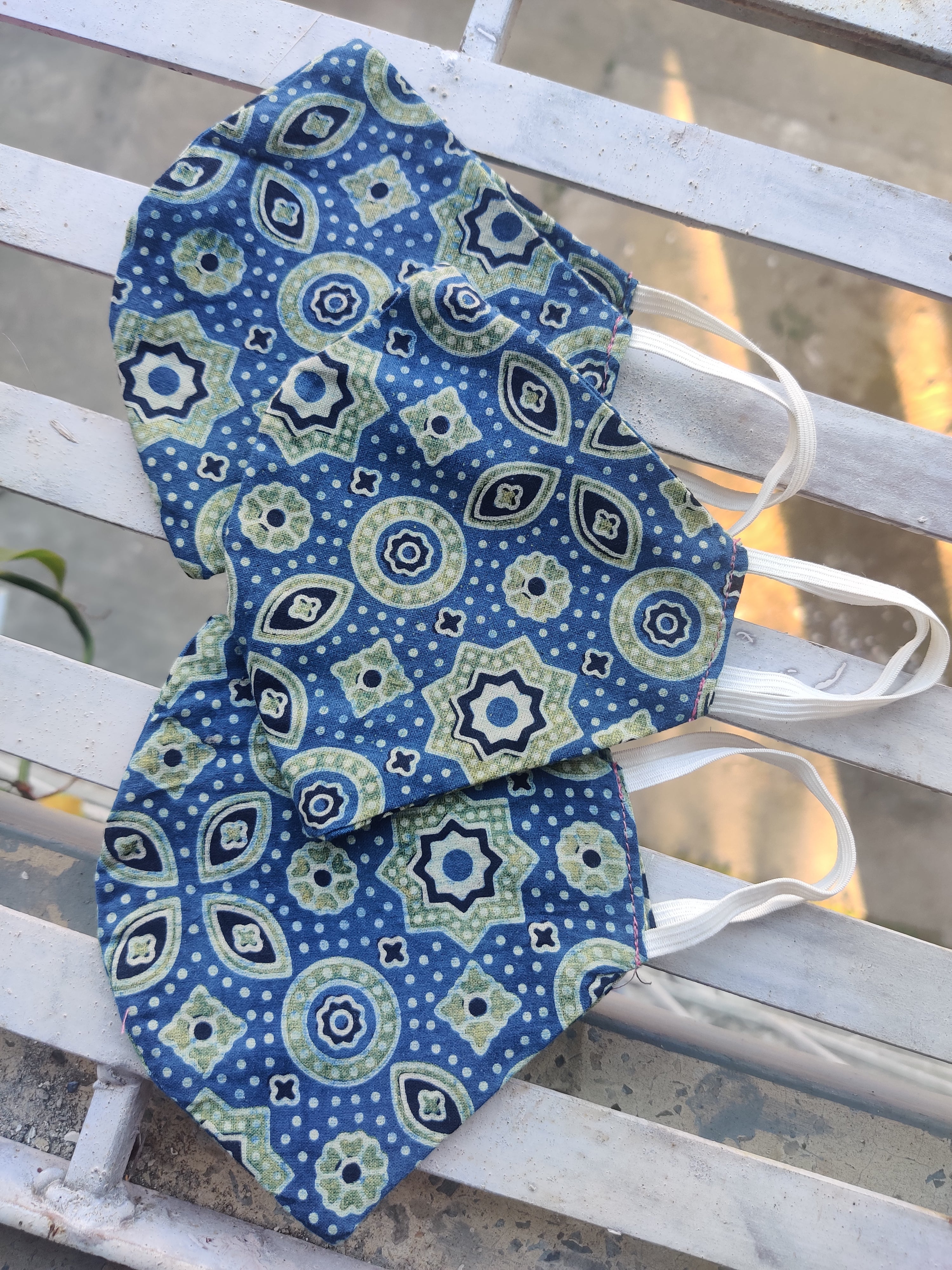 Green & Blue Printed Cotton Mask