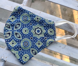 Green & Blue Printed Cotton Mask
