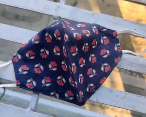 Navy Blue Printed Floral Cotton Mask