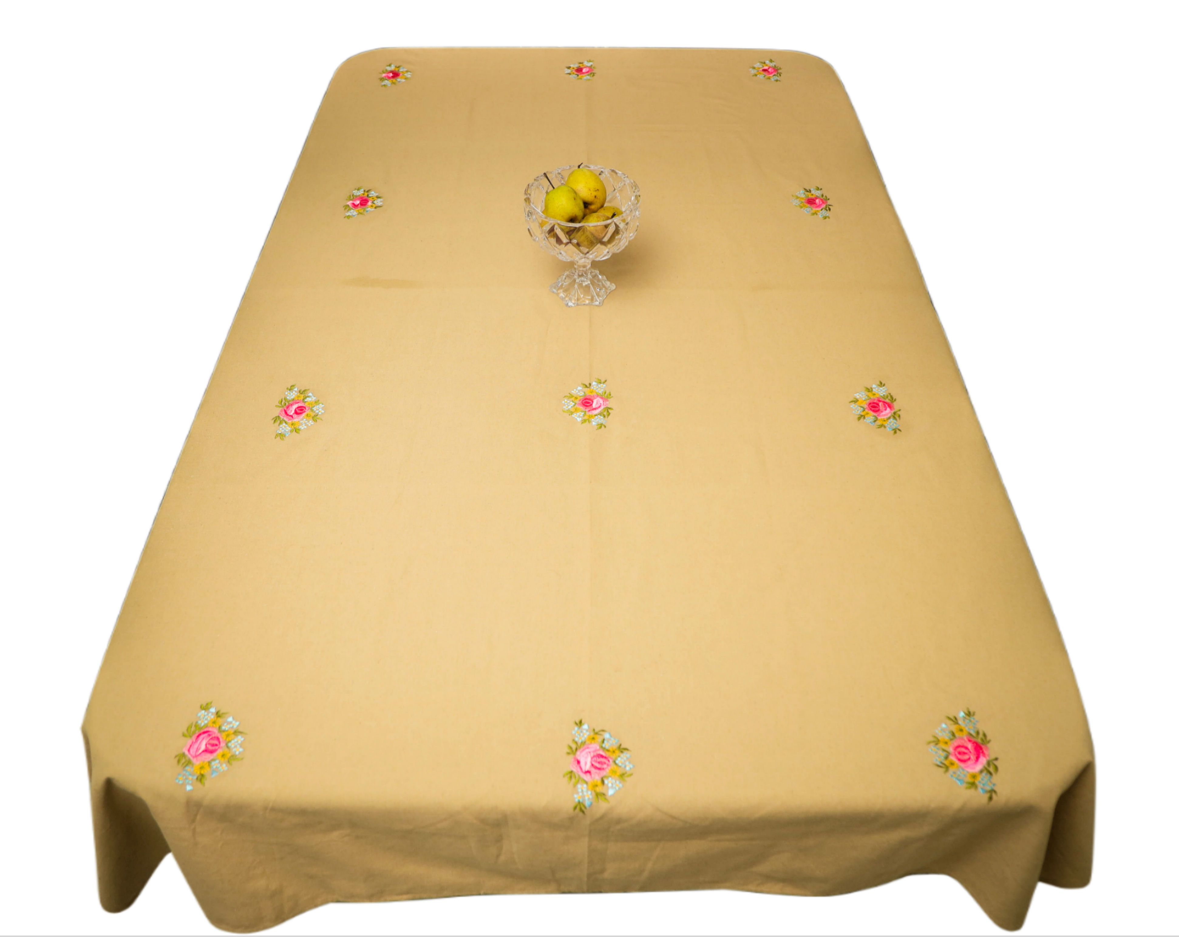 Multicolour Embroidered Beige Table Cloth