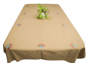 Embroidered Beige Table Cloth with Napkins (Pre-order)