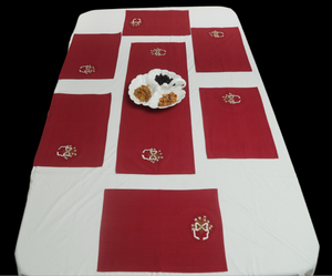 Set of 7- Maroon Table Mats with embroidery