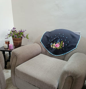Set of 5 Black Multicolour embroidery Chair backs for Sofa set