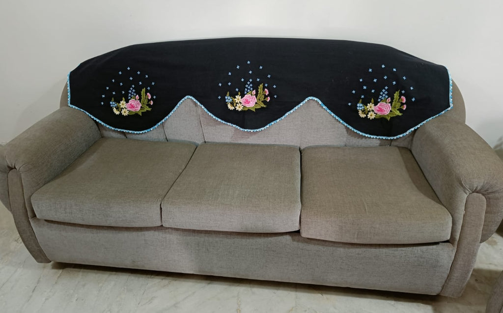 Set of 5 Black Multicolour embroidery Chair backs for Sofa set