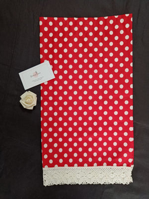 Red Polka Dot Valance with white lace