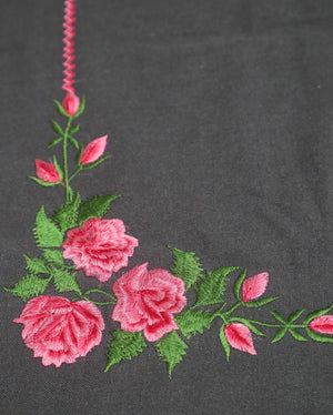 Grey runner with embroidery with Pink flowers