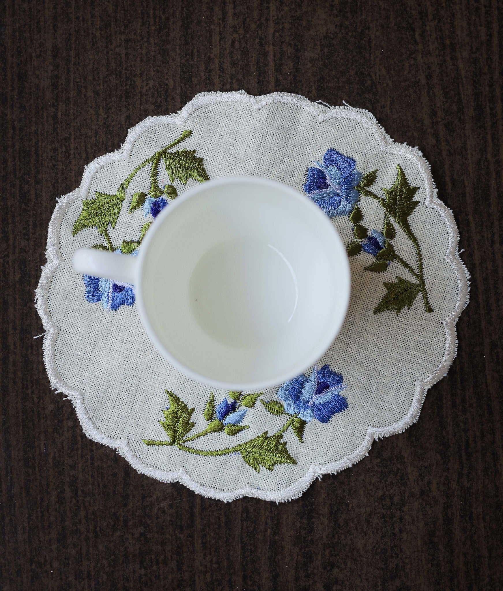 Set of 3: Blue Flower Embroidered Doily