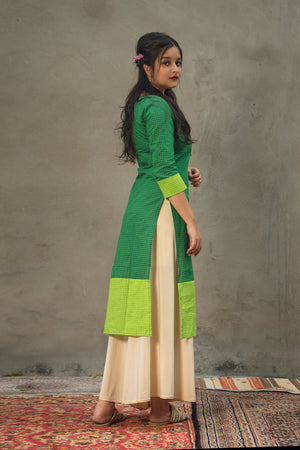 Green Chequered cotton kurta