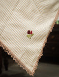 Chequered Brown Tea Table Cloth with lace & Embroidery with napkins