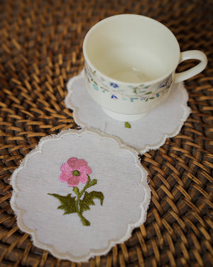 Set of 6- Embroidered Pink Coasters