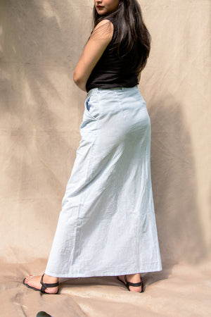 Blue & White Striped Button-Up Long Skirt