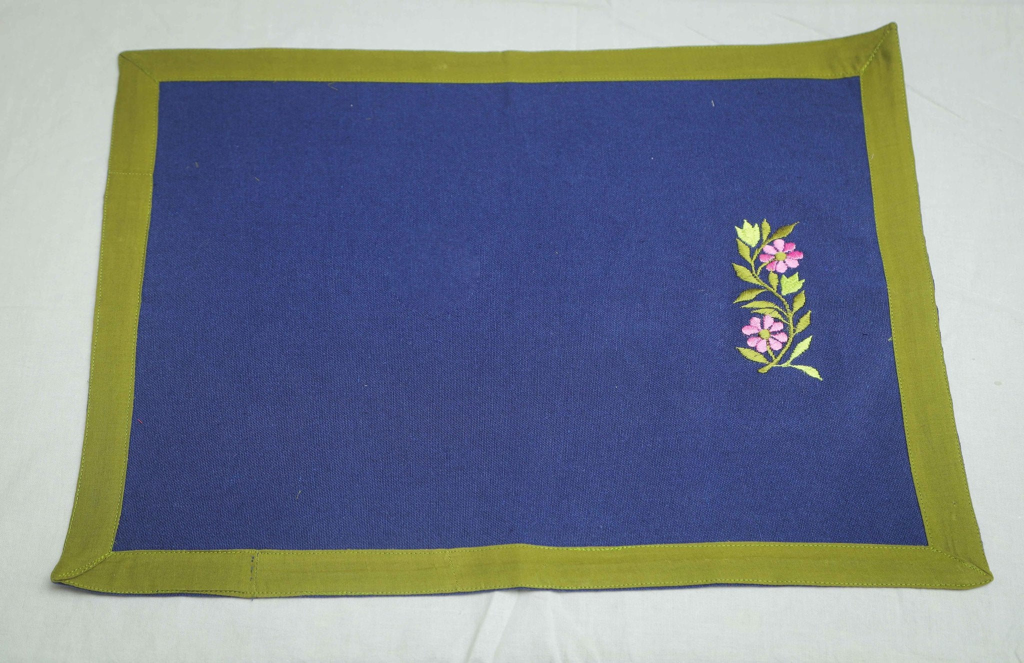 Set of 7: Navy Blue Table Mats with embroidery