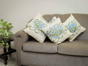 Set of 5: Floral Blue Embroidered Cushions