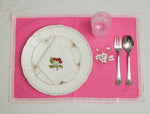 Set of 7: Pink Embroidered Table Mats